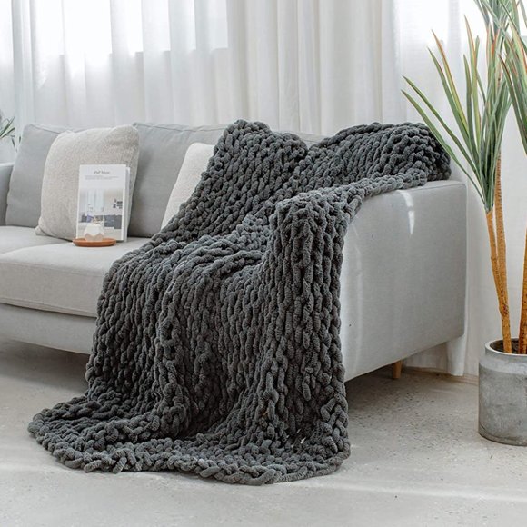 Bedding Chunky Knitted Chenille Blanket Dark Grey Poshmark